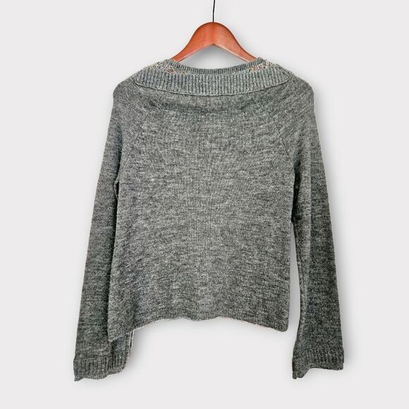 Anthropologie Knitted & Knotted Soft Wool Blend Beaded Collar Sweater in Grey M - Picture 3 of 10